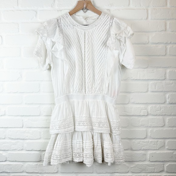 Maia Bergman Mery Mini Dress Eyelet lace Cotton flutter sleeves White Large - Picture 2 of 14